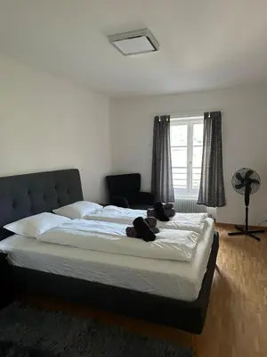 Ein Bett oder Betten in einem Zimmer der Unterkunft Interlaken Best View Deluxe Apartment