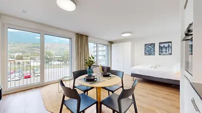 Ein Bett oder Betten in einem Zimmer der Unterkunft Bright & modern apartments in Sion