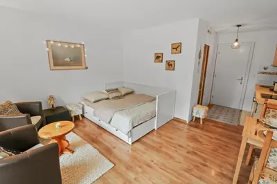 Ein Bett oder Betten in einem Zimmer der Unterkunft Charmant studio ouvert avec vue paisible