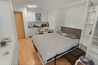 Ein Bett oder Betten in einem Zimmer der Unterkunft Studio chaleureux avec vue sur les montagnes