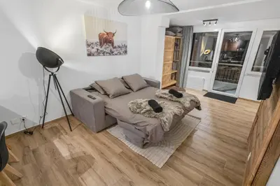 Ein Sitzbereich in der Unterkunft Appartement rénové avec vue panoramique et sauna