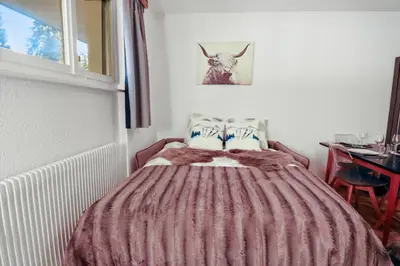 Ein Bett oder Betten in einem Zimmer der Unterkunft Studio rénové cosy et centré, Ski-In Ski-Out