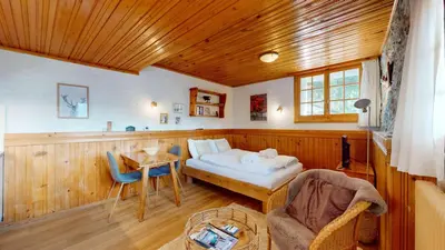 Ein Bett oder Betten in einem Zimmer der Unterkunft Charming alpine studio in the Val d'Anniviers