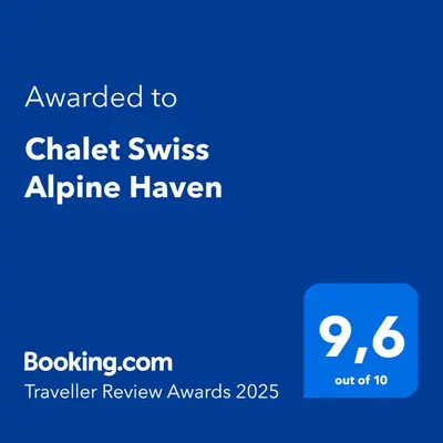 Ein Zertifikat, Auszeichnung, Logo oder anderes Dokument, das in der Unterkunft Chalet Swiss Alpine Haven ausgestellt ist
