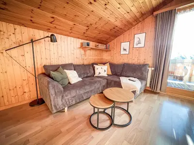 Ein Sitzbereich in der Unterkunft Chalet Talblick