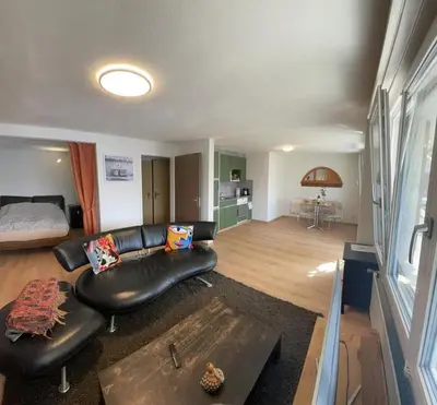 Ein Sitzbereich in der Unterkunft Seeblick