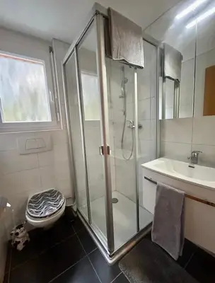 Ein Badezimmer in der Unterkunft Gemütliche Wohnung mit Bergblick