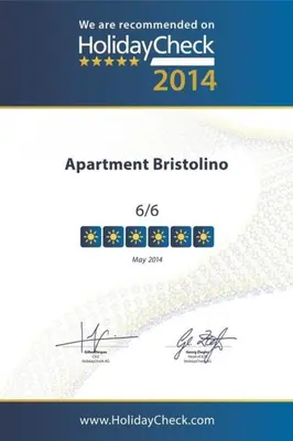 Ein Zertifikat, Auszeichnung, Logo oder anderes Dokument, das in der Unterkunft Apartment Apartment Bristolino by Interhome ausgestellt ist