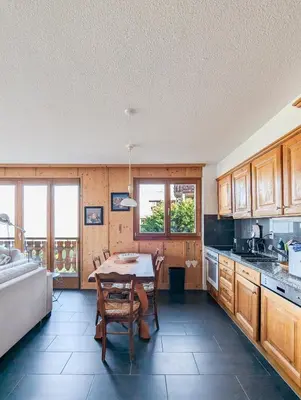 Küche/Küchenzeile in der Unterkunft Apt Veysonnaz avec terrasse et vue imprenable