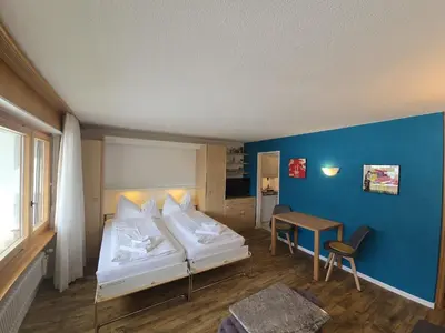 Ein Bett oder Betten in einem Zimmer der Unterkunft Panorama 20, Grosses Studio, Nahe Ski-Pisten, Parkplatz