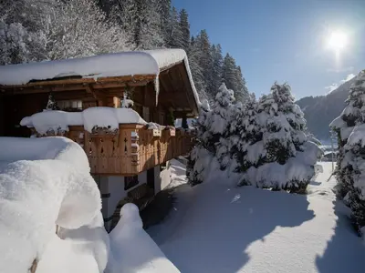 Modernes Chalet mit Sauna, Whirlpool und Bergblick im Winter