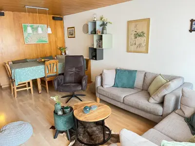 Ein Sitzbereich in der Unterkunft Your home in Mürren near the ski slopes and hiking trails