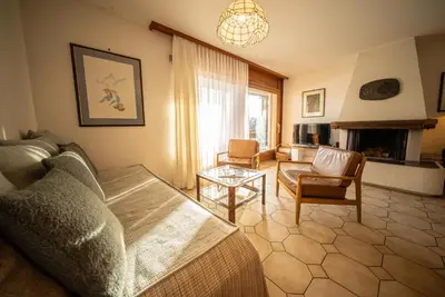 Ein Sitzbereich in der Unterkunft Apartment Corfou