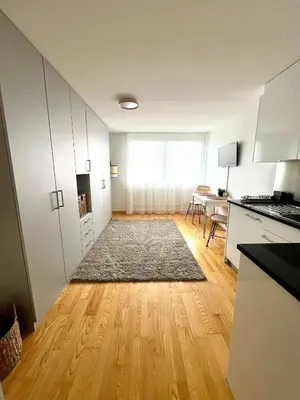 Küche/Küchenzeile in der Unterkunft Bijou Serene klitzekleine Wohnung mit Seeblick