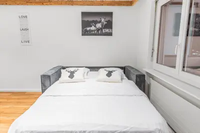 Ein Bett oder Betten in einem Zimmer der Unterkunft Elegant studio au coeur des Alpes