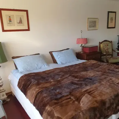 Ein Bett oder Betten in einem Zimmer der Unterkunft Beau studio avec piscine et terrasse à Crans Montana