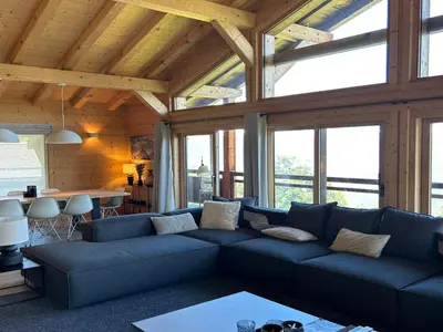 Ein Sitzbereich in der Unterkunft Chalet in Les Masses with sauna