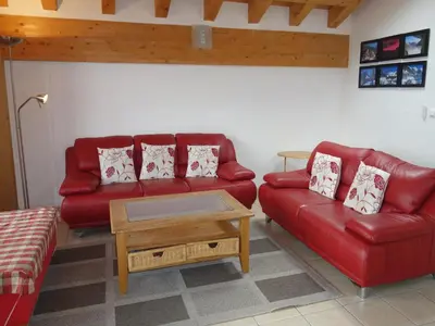 Ein Sitzbereich in der Unterkunft Hilltop apartment with views