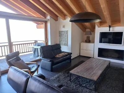 Ein Sitzbereich in der Unterkunft Apartment in Veysonnaz near Gondola & Spa
