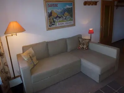 Ein Sitzbereich in der Unterkunft Studio in Veysonnaz near Ski Lift