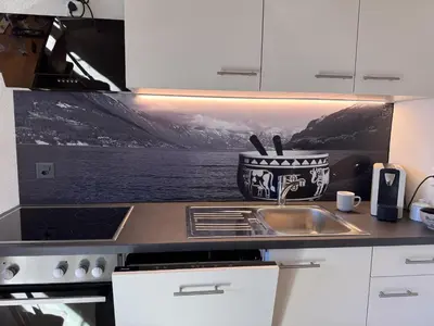 Küche/Küchenzeile in der Unterkunft Chalet am Bluemewäg 7