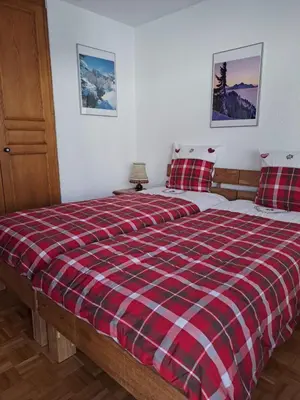 Ein Bett oder Betten in einem Zimmer der Unterkunft Viva Crans-Montana, rapport qualité prix imbattable
