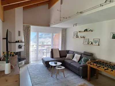 Ein Sitzbereich in der Unterkunft Charmant appartement à Leukerbad - Lovely apartment in Leukerbad