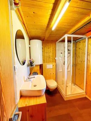 Ein Badezimmer in der Unterkunft Peter's Hütte in Hasliberg Bidmi