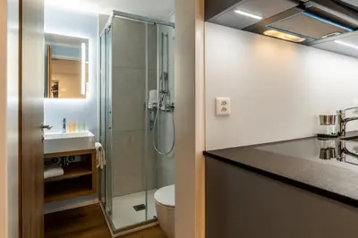 Ein Badezimmer in der Unterkunft Alpines Bijou-Meiji Haus Juliana an der Bergbahn