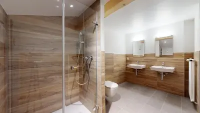 Ein Badezimmer in der Unterkunft Chalet de l'Ours AUTHENTIC Appart Chambésy 6 pers