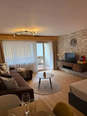 Ein Sitzbereich in der Unterkunft Holiday Leukerbad Mountain Nature Free Parking Free WiFi