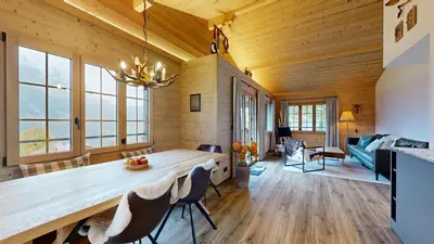 Ein Sitzbereich in der Unterkunft Chalet Wieseli