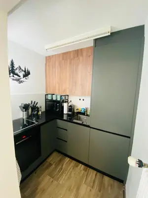 Küche/Küchenzeile in der Unterkunft Modernes Studio I Majing I Leukerbad I Gemmi