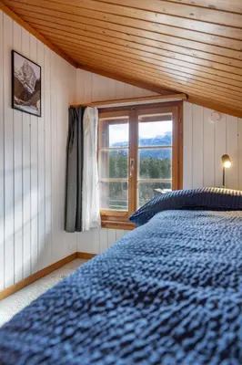 Ein Bett oder Betten in einem Zimmer der Unterkunft Spacious Apt near Brienz with Hot Tub & Parking
