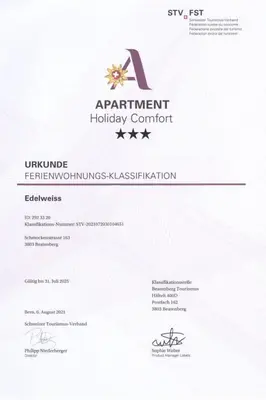Ein Zertifikat, Auszeichnung, Logo oder anderes Dokument, das in der Unterkunft Apartment Wohnung Edelweiss direkt in 4 Sterne Hotel by Interhome ausgestellt ist
