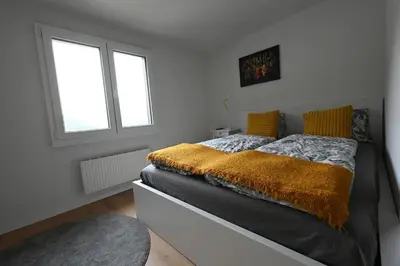 Ein Bett oder Betten in einem Zimmer der Unterkunft Sunny Renovated Alpine Apartment by Interlaken