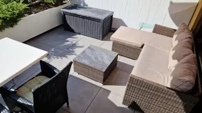Ein Sitzbereich in der Unterkunft Lärchenwald 304, Gemütlich, renoviert, tolle Aussicht