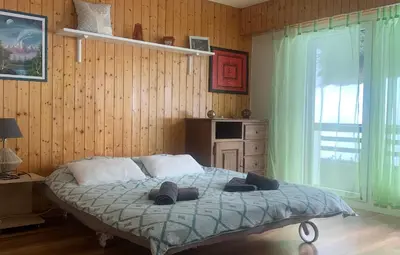 Ein Bett oder Betten in einem Zimmer der Unterkunft Studio Mont Rouge Veysonnaz 4 Vallées