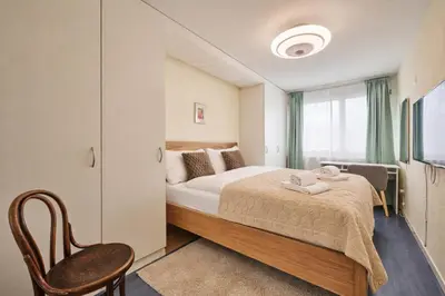 Ein Bett oder Betten in einem Zimmer der Unterkunft Chalet in Thun, modern, spacious, perfect location