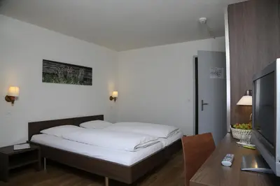 Ein Bett oder Betten in einem Zimmer der Unterkunft Hotel Crystal Interlaken