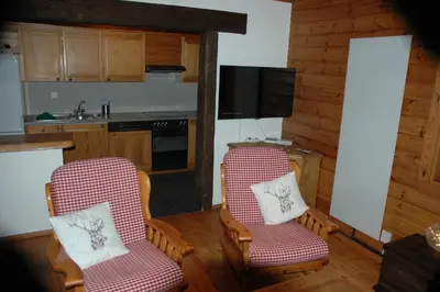 Küche/Küchenzeile in der Unterkunft Chalet le Verger