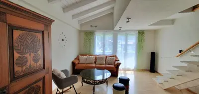 Ein Sitzbereich in der Unterkunft privates Ferienhaus Lungern see-you