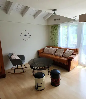 Ein Sitzbereich in der Unterkunft privates Ferienhaus Lungern see-you