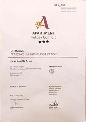 Ein Zertifikat, Auszeichnung, Logo oder anderes Dokument, das in der Unterkunft Ferienwohnung Zayetta Ice Cube Nr. 11 ausgestellt ist
