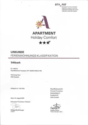 Ein Zertifikat, Auszeichnung, Logo oder anderes Dokument, das in der Unterkunft CAYA Bijou im Herzen von Zermatt ausgestellt ist