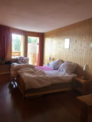 Ein Bett oder Betten in einem Zimmer der Unterkunft Anzère skis - promenade