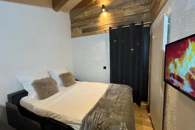 Ein Bett oder Betten in einem Zimmer der Unterkunft Les Cerfs - Appartement & Studio - ANZERE