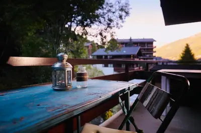 Ein Balkon oder eine Terrasse in der Unterkunft Charmant petit appartement à Grimentz au pied des pistes
