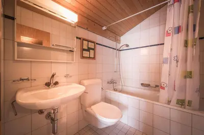 Ein Badezimmer in der Unterkunft Central Wengen Wonderland: Mezzanine Studio for 4