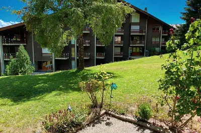 Ein Garten an der Unterkunft Anzère - Appartement 2 pièces au pied du télécabine